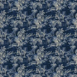 blue botanical velvet-chenille fabric from Linwood Fabrics