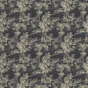 black-grey botanical velvet-chenille fabric from Linwood Fabrics