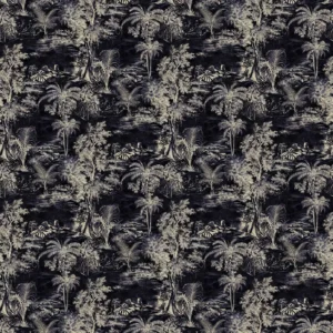 black-grey botanical velvet-chenille fabric from Linwood Fabrics