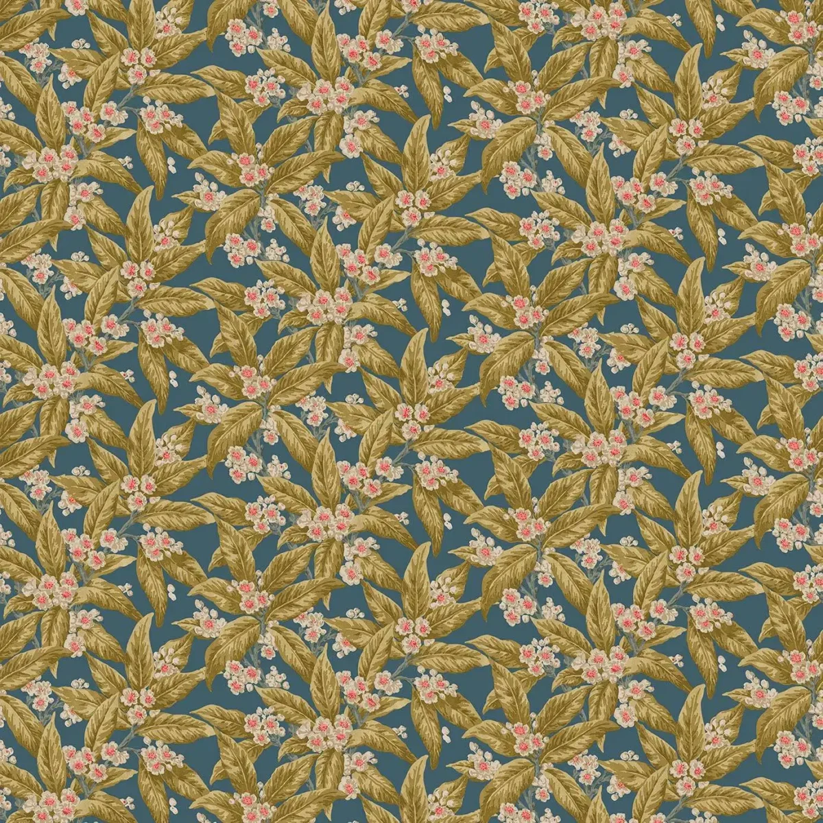 blue botanical velvet-chenille fabric from Linwood Fabrics