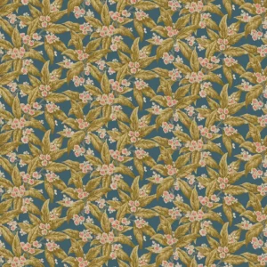 blue botanical velvet-chenille fabric from Linwood Fabrics
