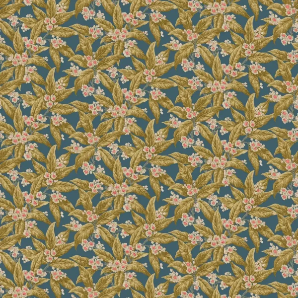 blue botanical velvet-chenille fabric from Linwood Fabrics