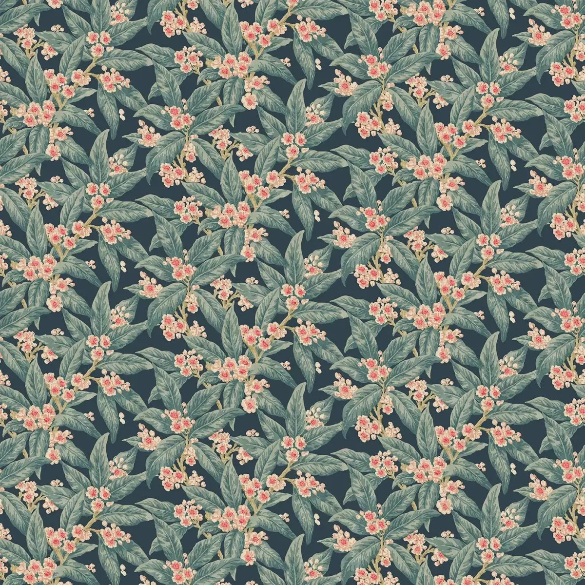 blue botanical velvet-chenille fabric from Linwood Fabrics