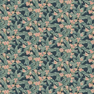 blue botanical velvet-chenille fabric from Linwood Fabrics