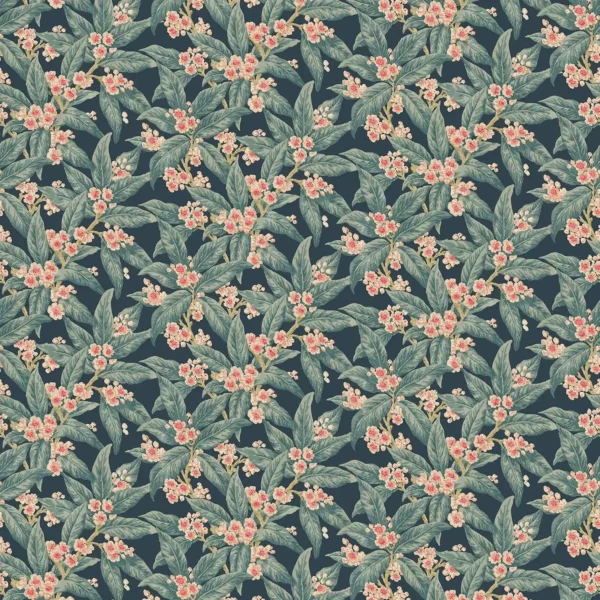 blue botanical velvet-chenille fabric from Linwood Fabrics