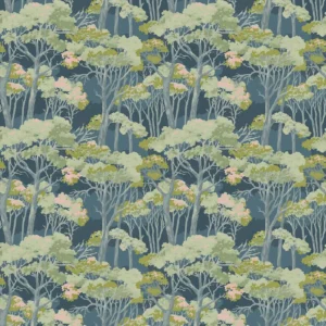 blue botanical velvet-chenille fabric from Linwood Fabrics