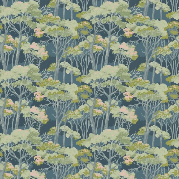 Arboreal Fabric - Dusk by blue botanical velvet-chenille fabric from Linwood Fabrics