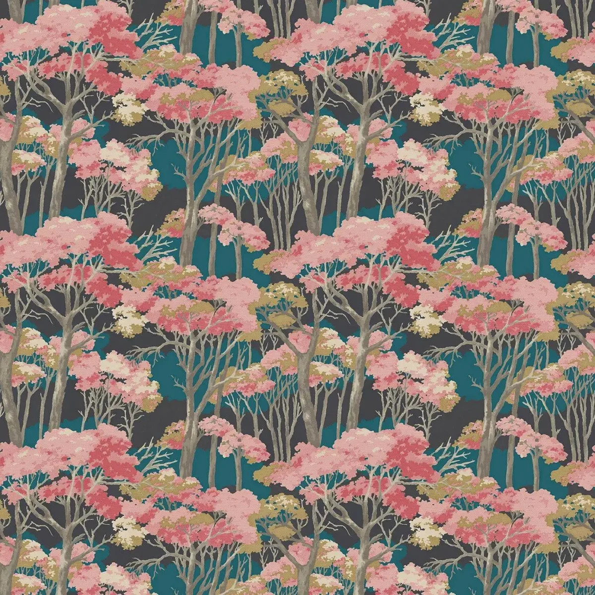 Arboreal Fabric - Cerise by pink botanical velvet-chenille fabric from Linwood Fabrics