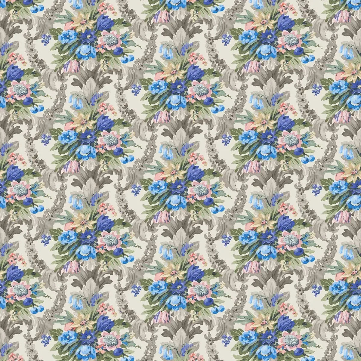 Wakehurst Velvet Fabric - Pastel by blue botanical velvet-chenille fabric from Linwood Fabrics