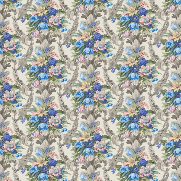 blue botanical velvet-chenille fabric from Linwood Fabrics
