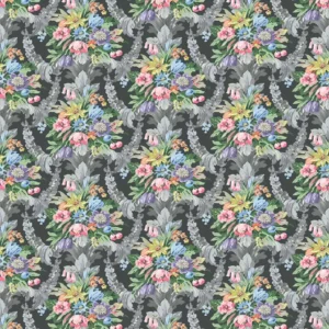black-grey botanical velvet-chenille fabric from Linwood Fabrics