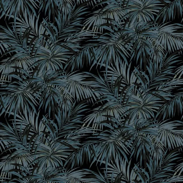Butterfly Palm Fabric - Lago by blue botanical velvet-chenille fabric from Linwood Fabrics