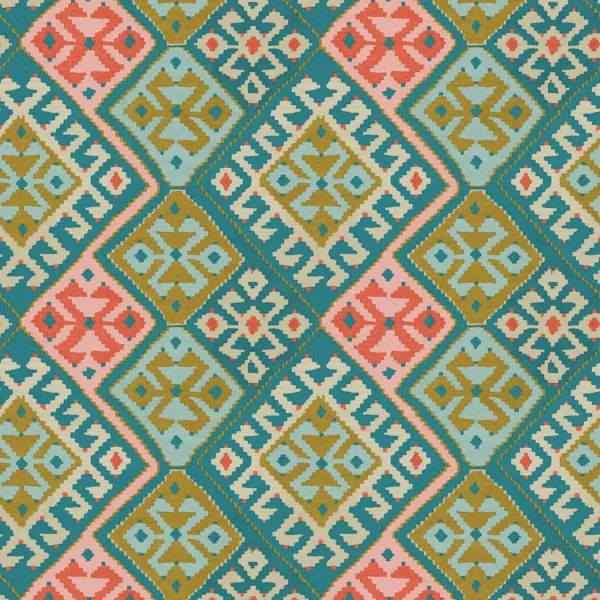 Otto Fabric - Azure by multicolour geometric velvet-chenille fabric from Linwood Fabrics