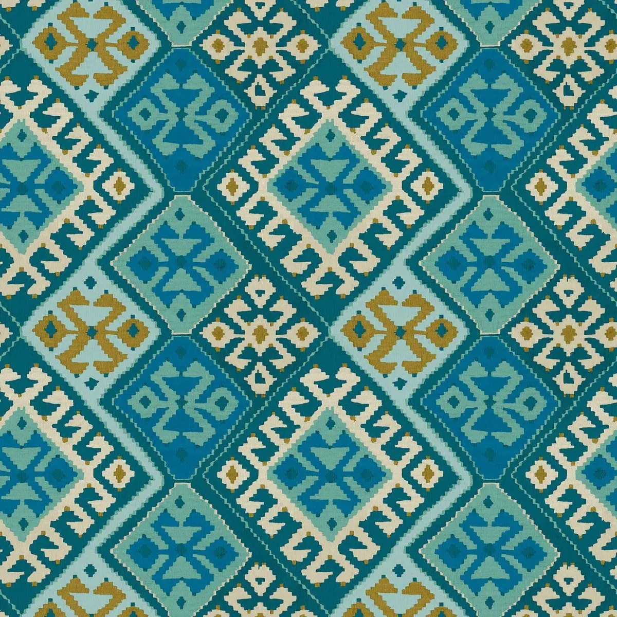 Otto Fabric - Capri by blue geometric velvet-chenille fabric from Linwood Fabrics