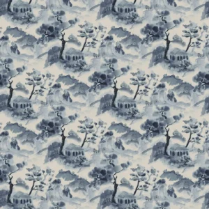 blue botanical velvet-chenille fabric from Linwood Fabrics