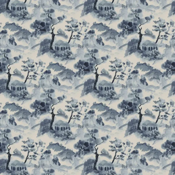 blue botanical velvet-chenille fabric from Linwood Fabrics