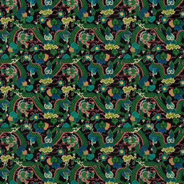 Double Dragon Fabric - Green by black-grey traditional velvet-chenille fabric from Linwood Fabrics
