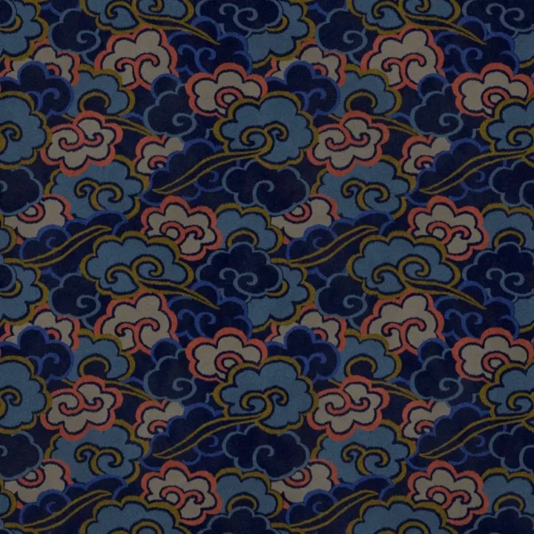 Kimono Dreams Fabric - Blaze by blue traditional velvet-chenille fabric from Linwood Fabrics