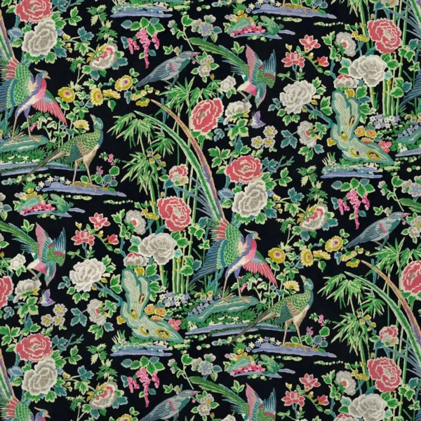 Mandai Velvet Fabric - Midnight by black-grey animal velvet-chenille fabric from Linwood Fabrics