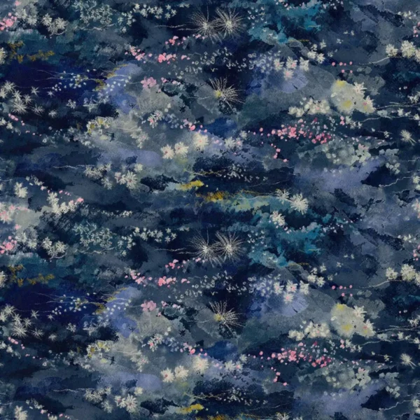 Wonderland Fabric - Intergalactic by blue botanical velvet-chenille fabric from Linwood Fabrics