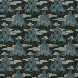 black-grey botanical velvet-chenille fabric from Linwood Fabrics