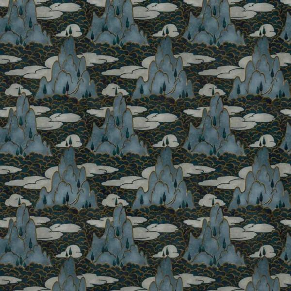 Close Encounters Fabric - Grey Skies by black-grey botanical velvet-chenille fabric from Linwood Fabrics