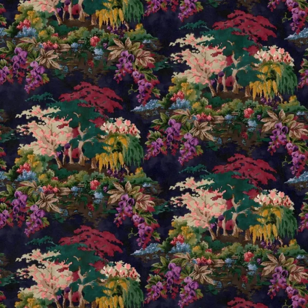 Moonlight Serenade Fabric - Night Sky by green botanical velvet-chenille fabric from Linwood Fabrics