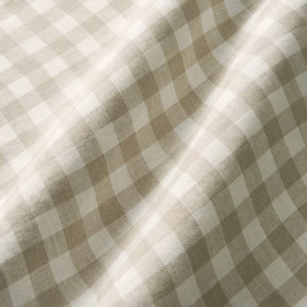 Double Check Fabric - Oatmeal by neutral checked linen fabric from Linwood Fabrics