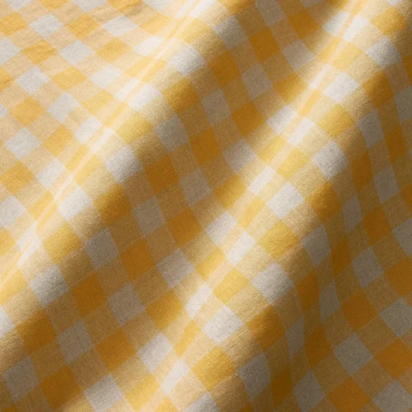 Double Check Fabric - Mellow by yellow checked linen fabric from Linwood Fabrics