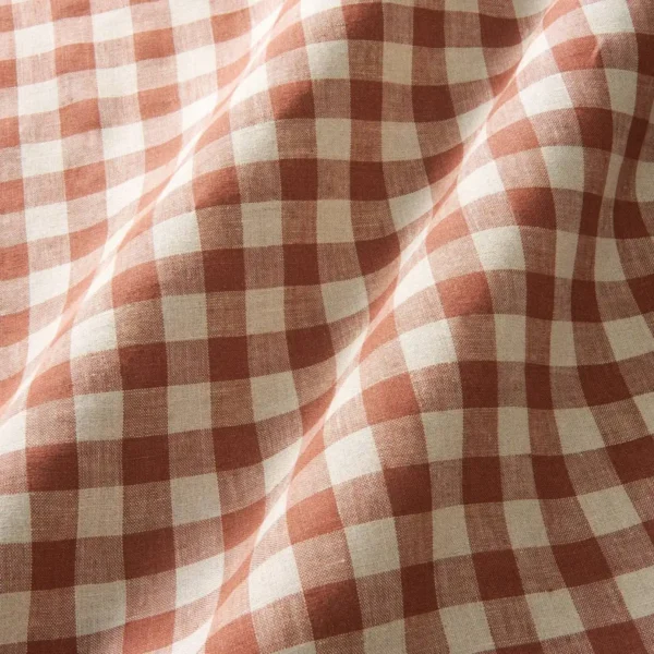 Double Check Fabric - Ember by orange checked linen fabric from Linwood Fabrics