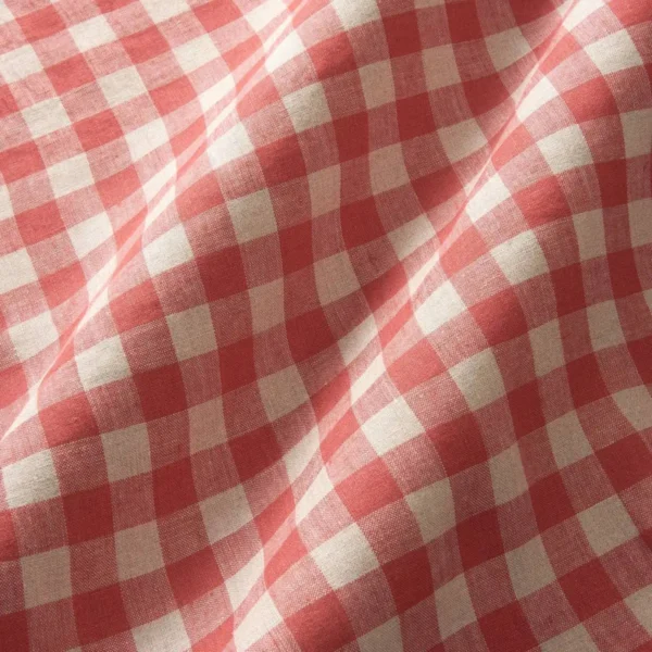 Double Check Fabric - Cherry by red checked linen fabric from Linwood Fabrics