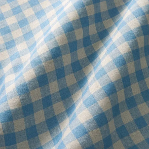 Double Check Fabric - Cornflower by blue checked linen fabric from Linwood Fabrics