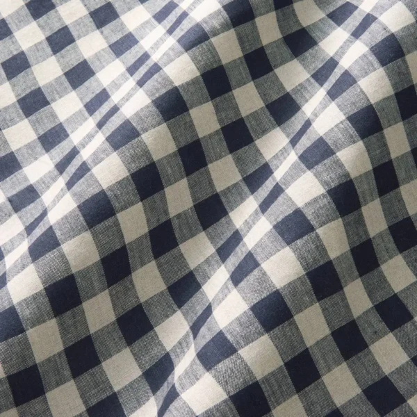 Double Check Fabric - Indigo by blue checked linen fabric from Linwood Fabrics