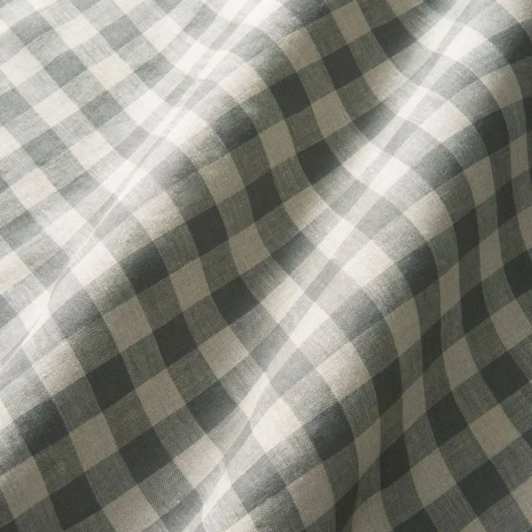 Double Check Fabric - Dove by black-grey checked linen fabric from Linwood Fabrics