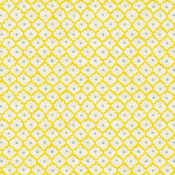 Buttons Fabric - Lemon Drops by yellow spotted linen fabric from Linwood Fabrics