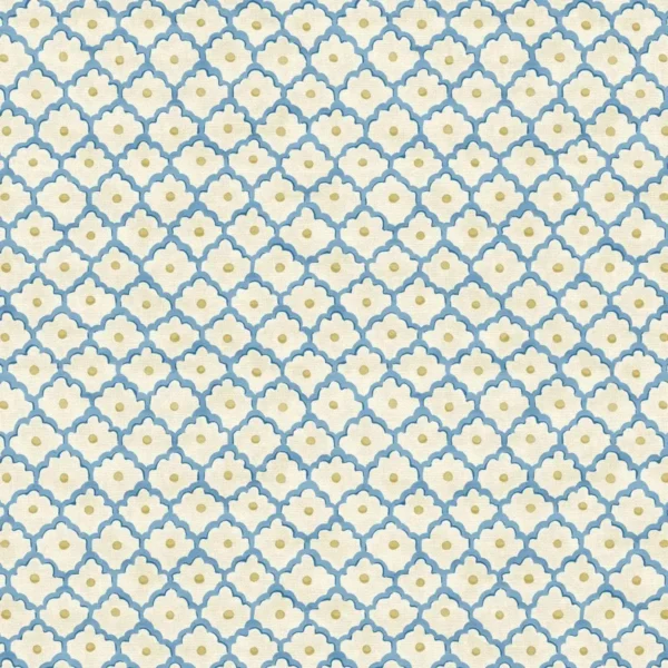 Buttons Fabric - Lapis by blue spotted linen fabric from Linwood Fabrics