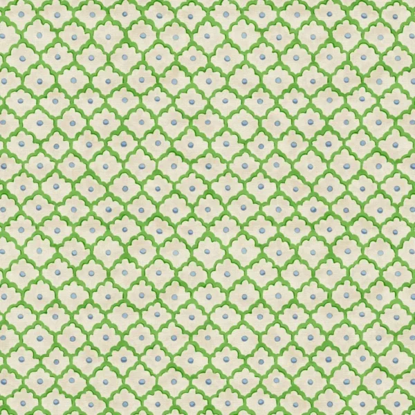 Buttons Fabric - Mint by green spotted linen fabric from Linwood Fabrics
