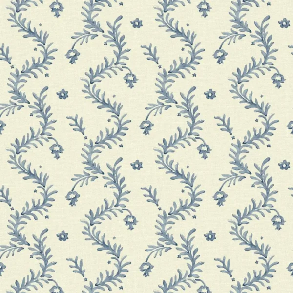 blue botanical linen fabric from Linwood Fabrics