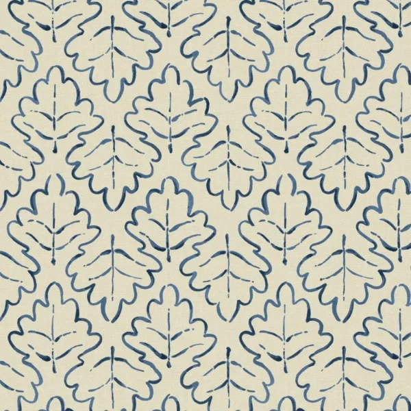 Maze Fabric - Indigo by blue botanical linen fabric from Linwood Fabrics