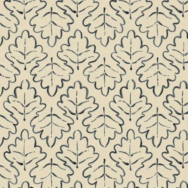 Maze Fabric - Midnight by black-grey botanical linen fabric from Linwood Fabrics