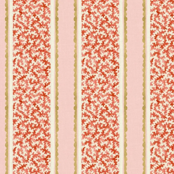 Garden Gate Fabric - Strawberry Mousse by red striped linen fabric from Linwood Fabrics