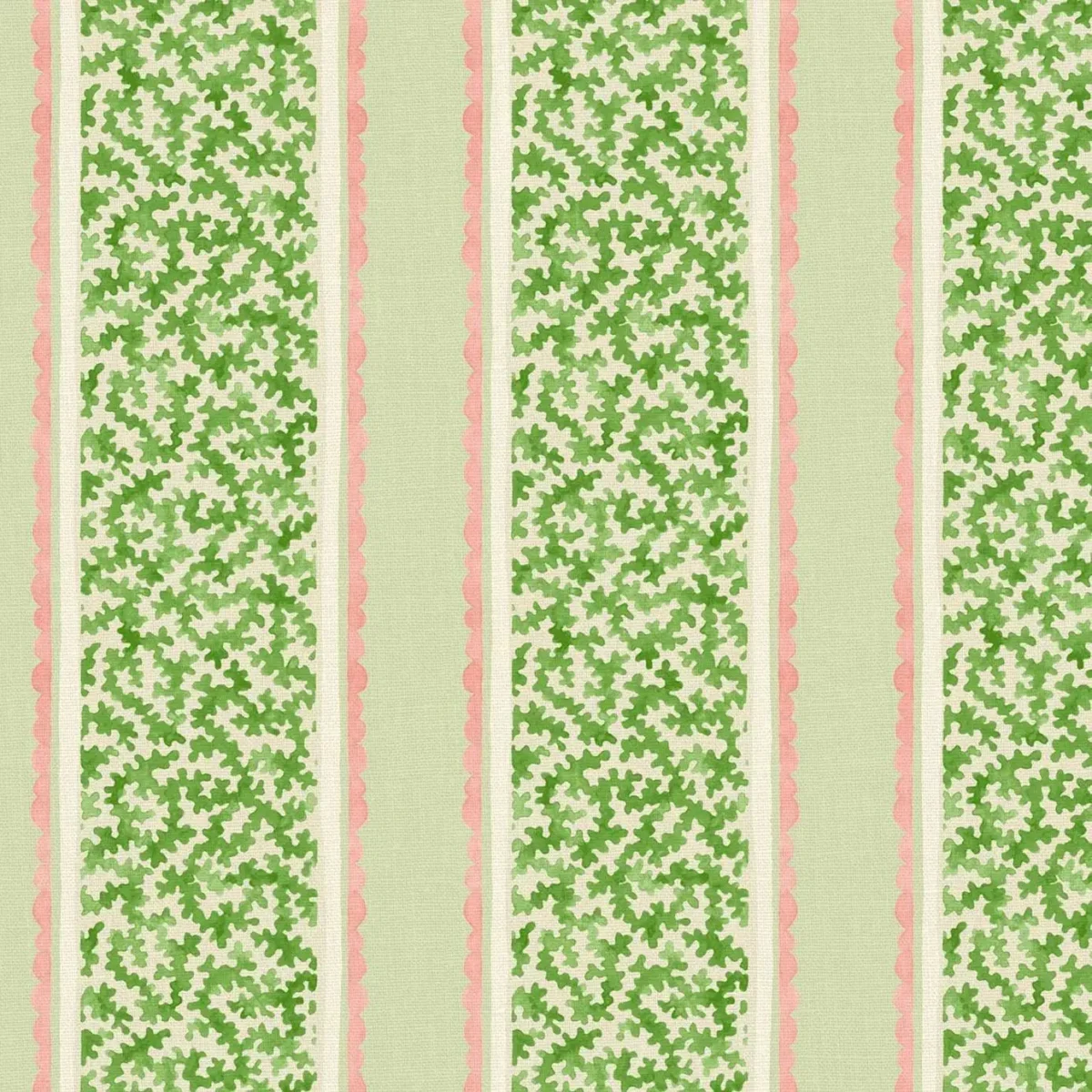 Garden Gate Fabric - Spring by green striped linen fabric from Linwood Fabrics