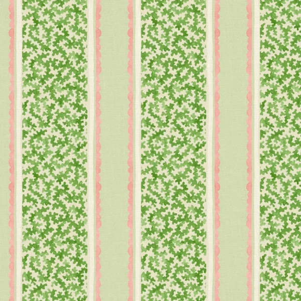 Garden Gate Fabric - Spring by green striped linen fabric from Linwood Fabrics