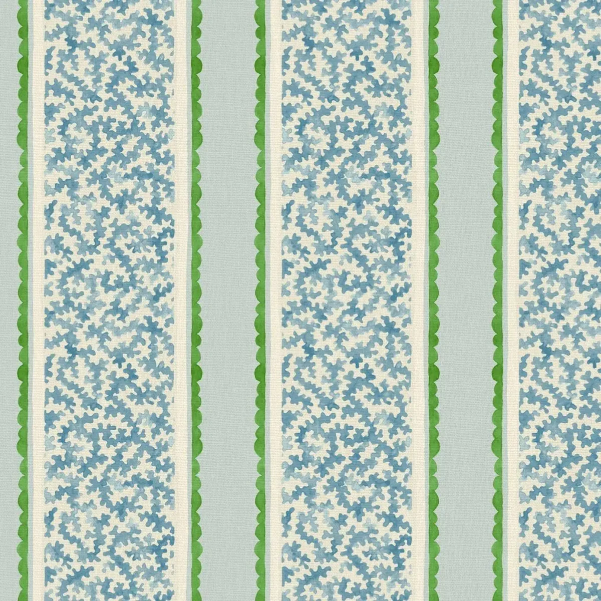 Garden Gate Fabric - Clover by blue striped linen fabric from Linwood Fabrics