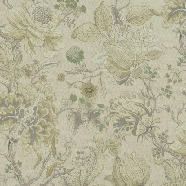 Sissinghurst Fabric - Citron / Natural by brown botanical jacquard fabric from Clarke & Clarke