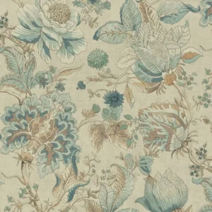 blue botanical jacquard fabric from Clarke & Clarke
