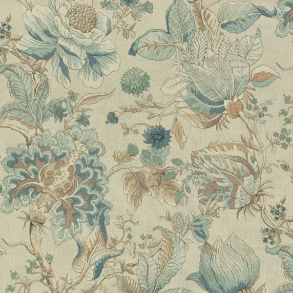 Sissinghurst Fabric - Eau De Nil by blue botanical jacquard fabric from Clarke & Clarke