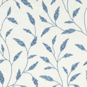 blue botanical embroideried fabric from Clarke & Clarke
