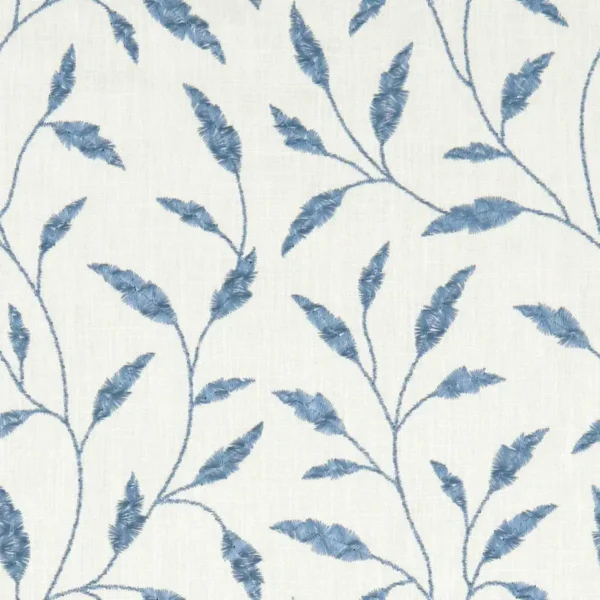 Fairford Fabric - Denim by blue botanical embroideried fabric from Clarke & Clarke