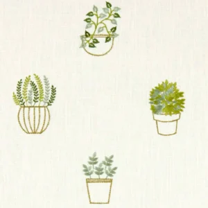 green botanical embroideried fabric from Clarke & Clarke